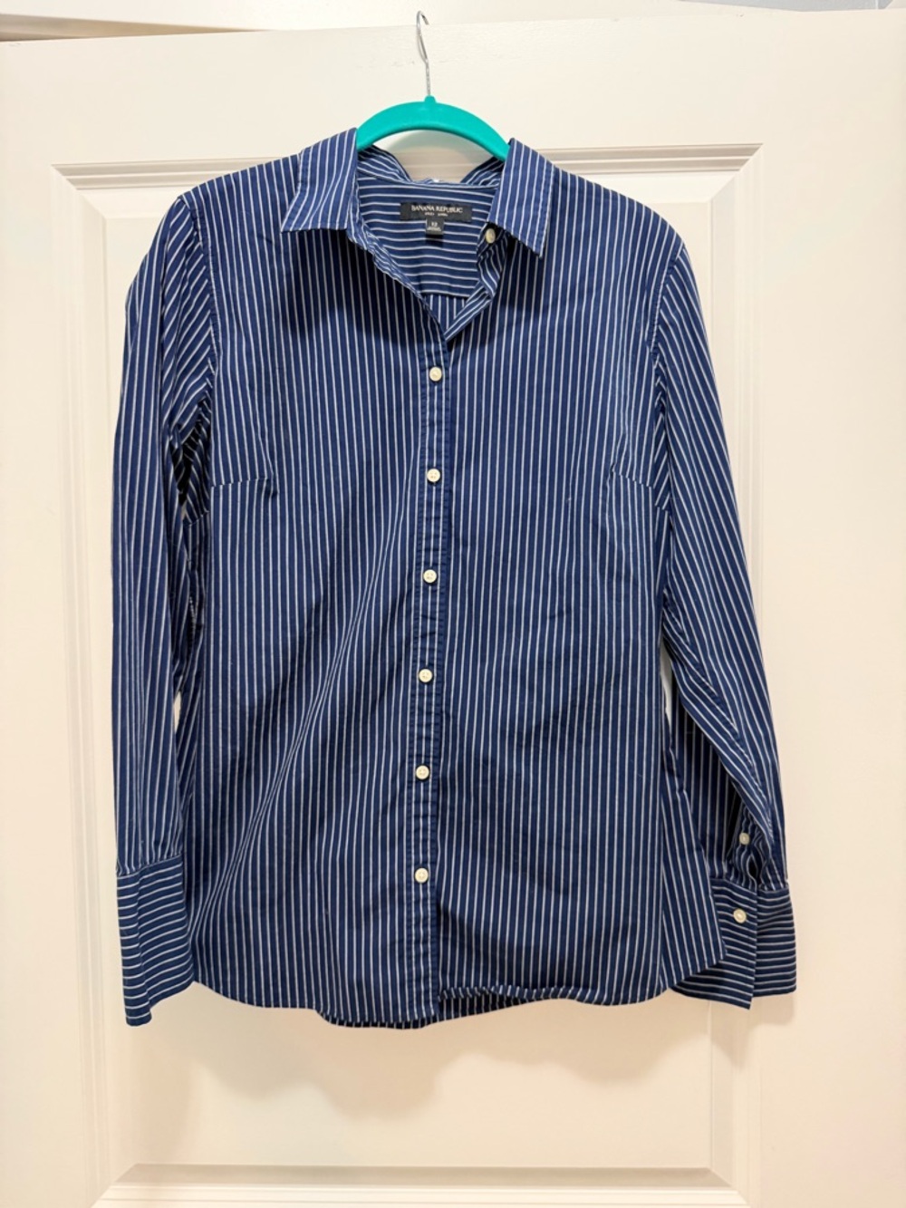 Banana Republic Navy and White Striped Dress Shirt
